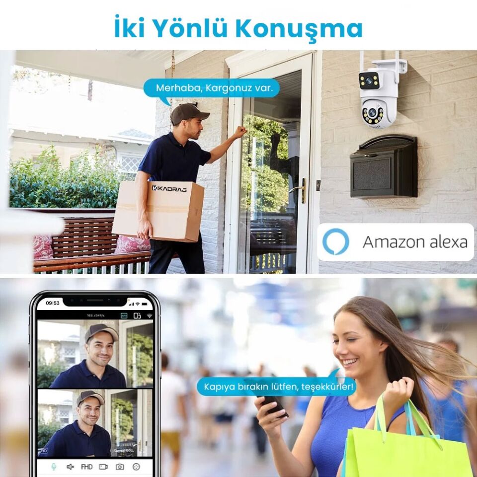4K 8MP Çift Ekran Lens Wifi 2K Poz Kamera IP66 Su Geçirmez Otomatik İzleme Güvenlik Kamerası