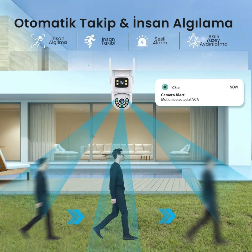 4K 8MP Çift Ekran Lens Wifi 2K Poz Kamera IP66 Su Geçirmez Otomatik İzleme Güvenlik Kamerası