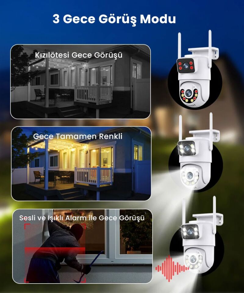 4K 8MP Çift Ekran Lens Wifi 2K Poz Kamera IP66 Su Geçirmez Otomatik İzleme Güvenlik Kamerası
