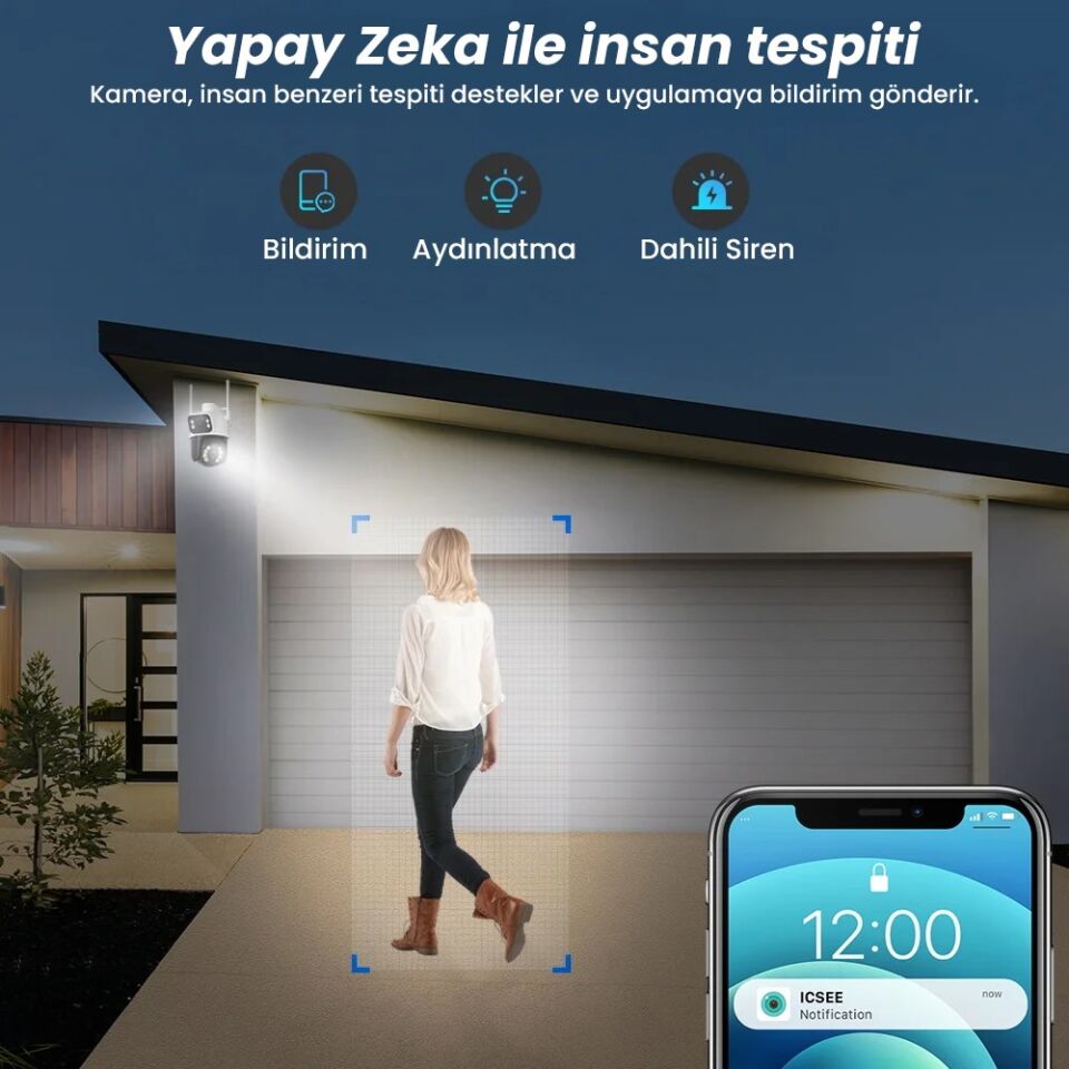Çift Lens Çift Ekran ile Kadraj 8MP 4K PTZ WIFI Kamera: AI İnsan Algılama Kablosuz CCTV Güvenlik IP