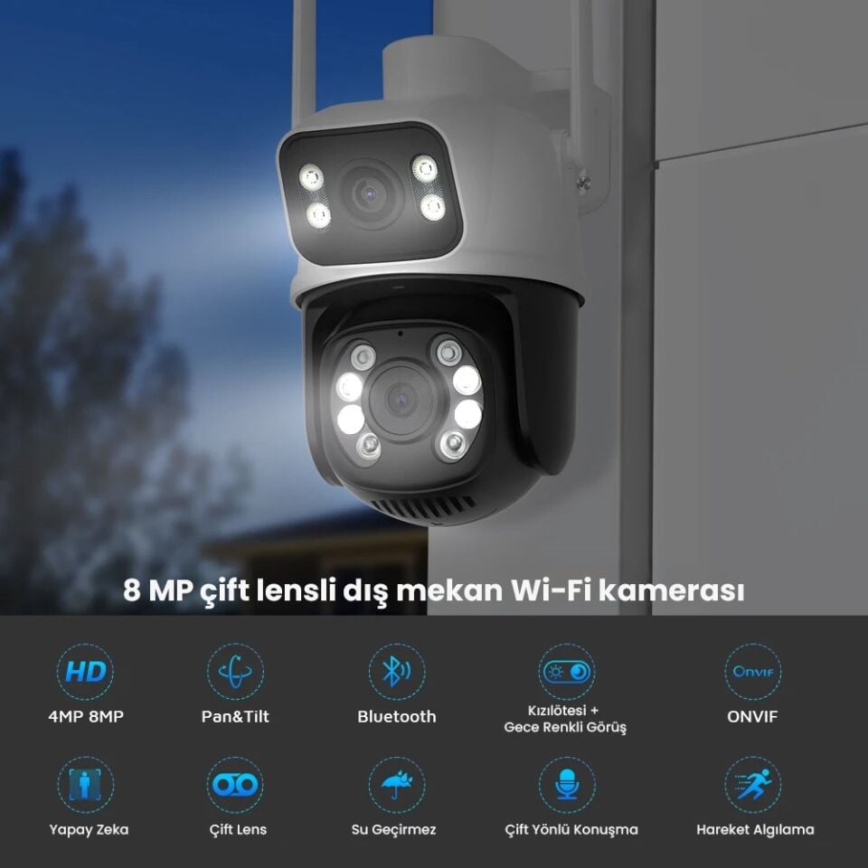Çift Lens Çift Ekran ile Kadraj 8MP 4K PTZ WIFI Kamera: AI İnsan Algılama Kablosuz CCTV Güvenlik IP
