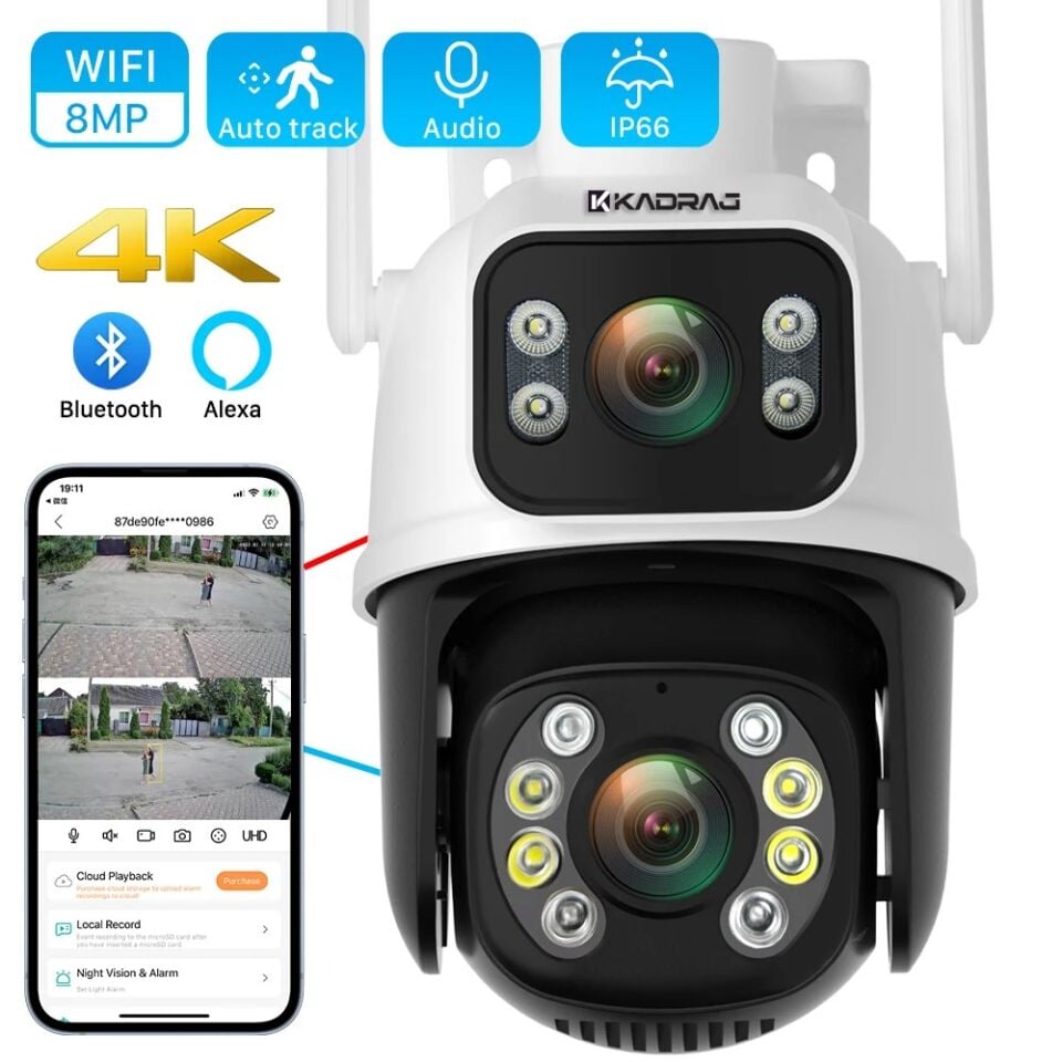 Çift Lens Çift Ekran ile Kadraj 8MP 4K PTZ WIFI Kamera: AI İnsan Algılama Kablosuz CCTV Güvenlik IP