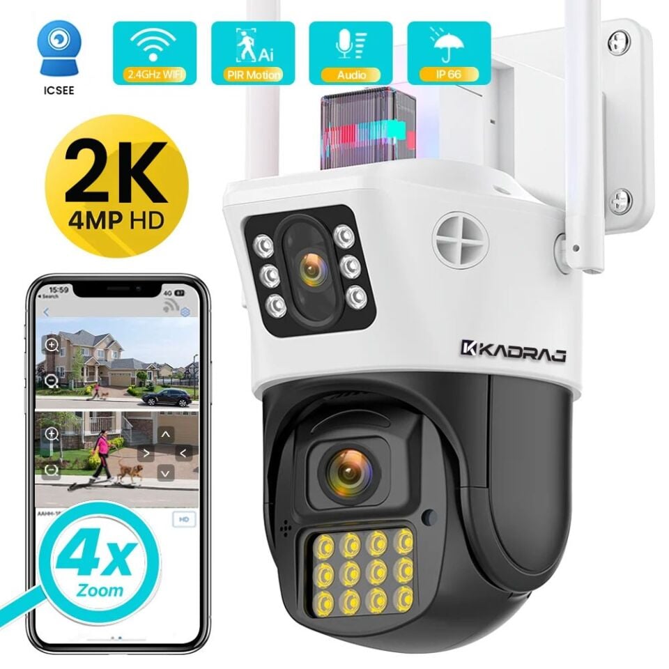 4MP HD WIFI IP Kamera Açık PTZ Çift Lensli AI İle Akıllı İzleme Güvenlik CCTV Kamera