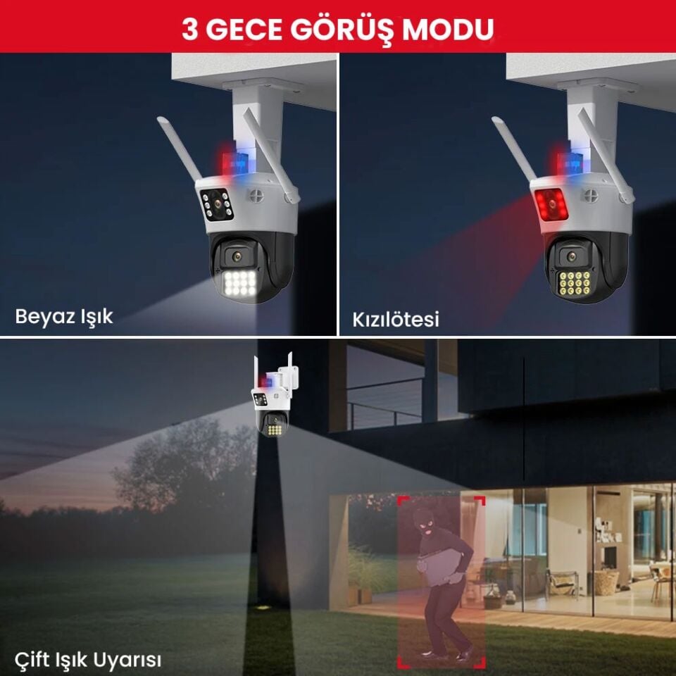4MP HD WIFI IP Kamera Açık PTZ Çift Lensli AI İle Akıllı İzleme Güvenlik CCTV Kamera