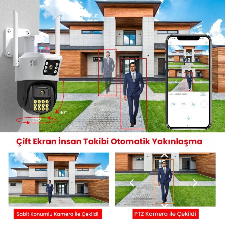 4MP HD WIFI IP Kamera Açık PTZ Çift Lensli AI İle Akıllı İzleme Güvenlik CCTV Kamera