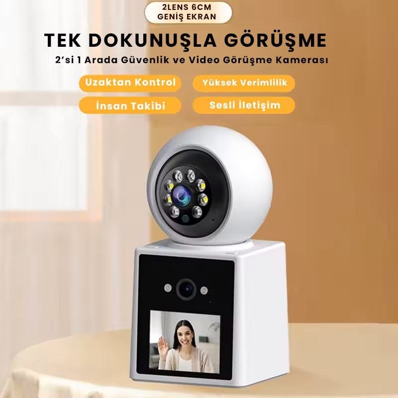 Çift Lensli 6MP,  Wi-Fi Panorama Bebek Kamerası - Video Görüşme, İç Mekan Kamera, Renkli Gece Görüşü