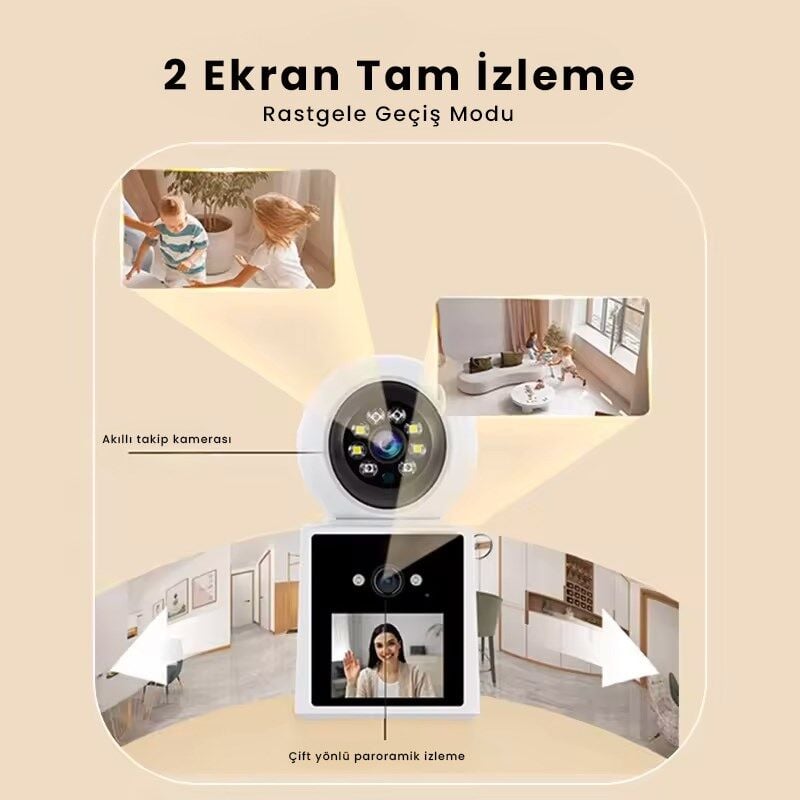 Çift Lensli 6MP,  Wi-Fi Panorama Bebek Kamerası - Video Görüşme, İç Mekan Kamera, Renkli Gece Görüşü