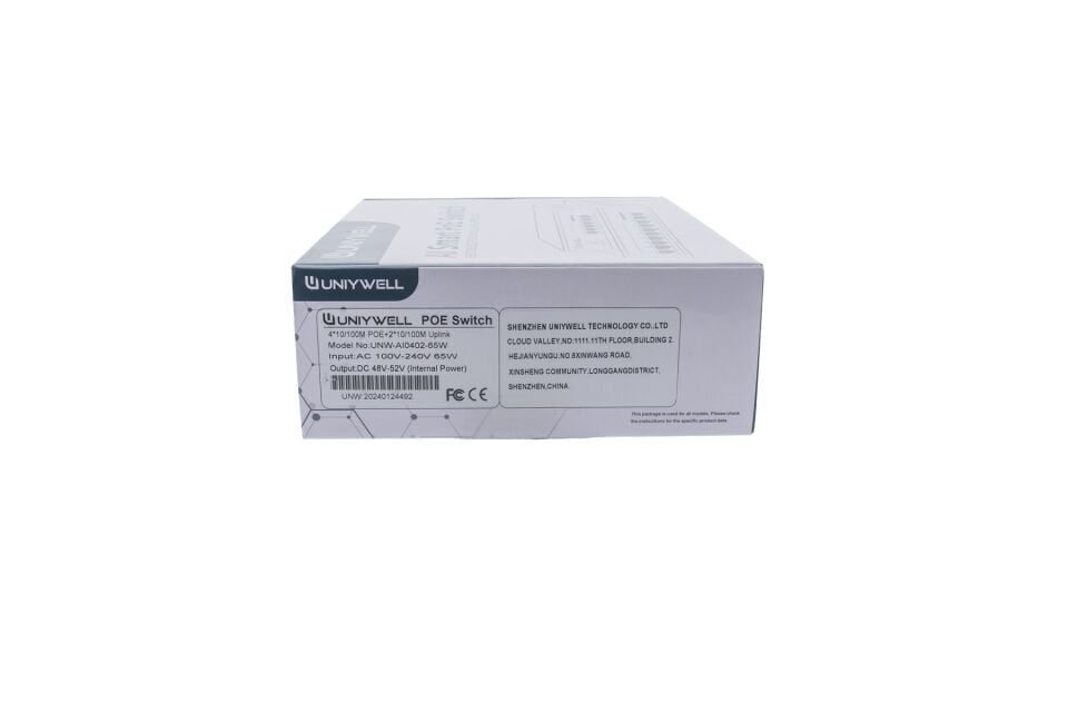 Uniywell 4 Port PoE Switch + 2 Uplink | 65W İç Güç Ünitesi | UNW-AI0402-65W