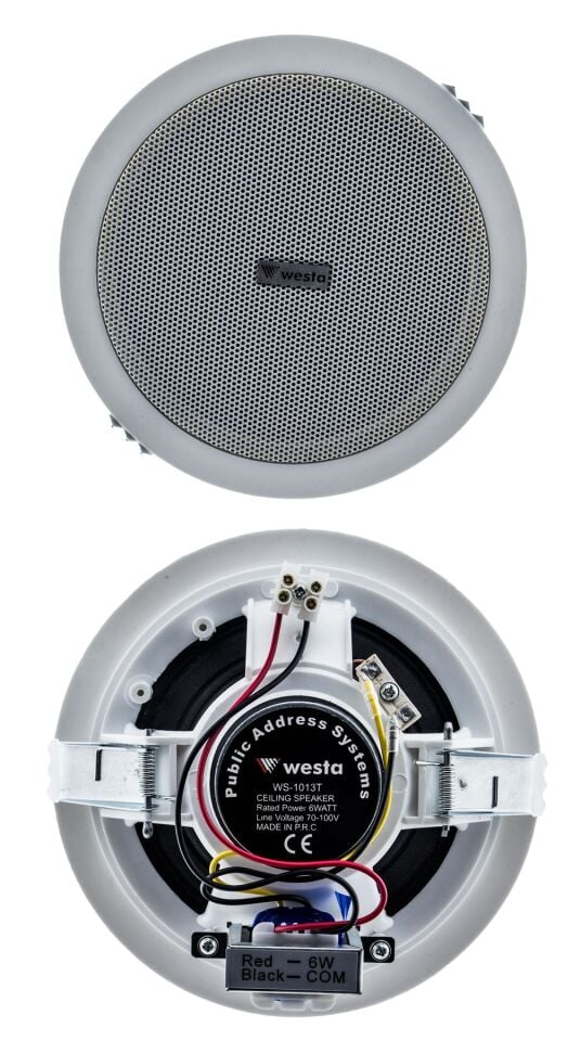 WS-1013T Tavan Hoparlörü - 6W, 5.25 inç, 70-100V, 91dB Hassasiyet, Şık Beyaz Tasarım, Kolay Montaj