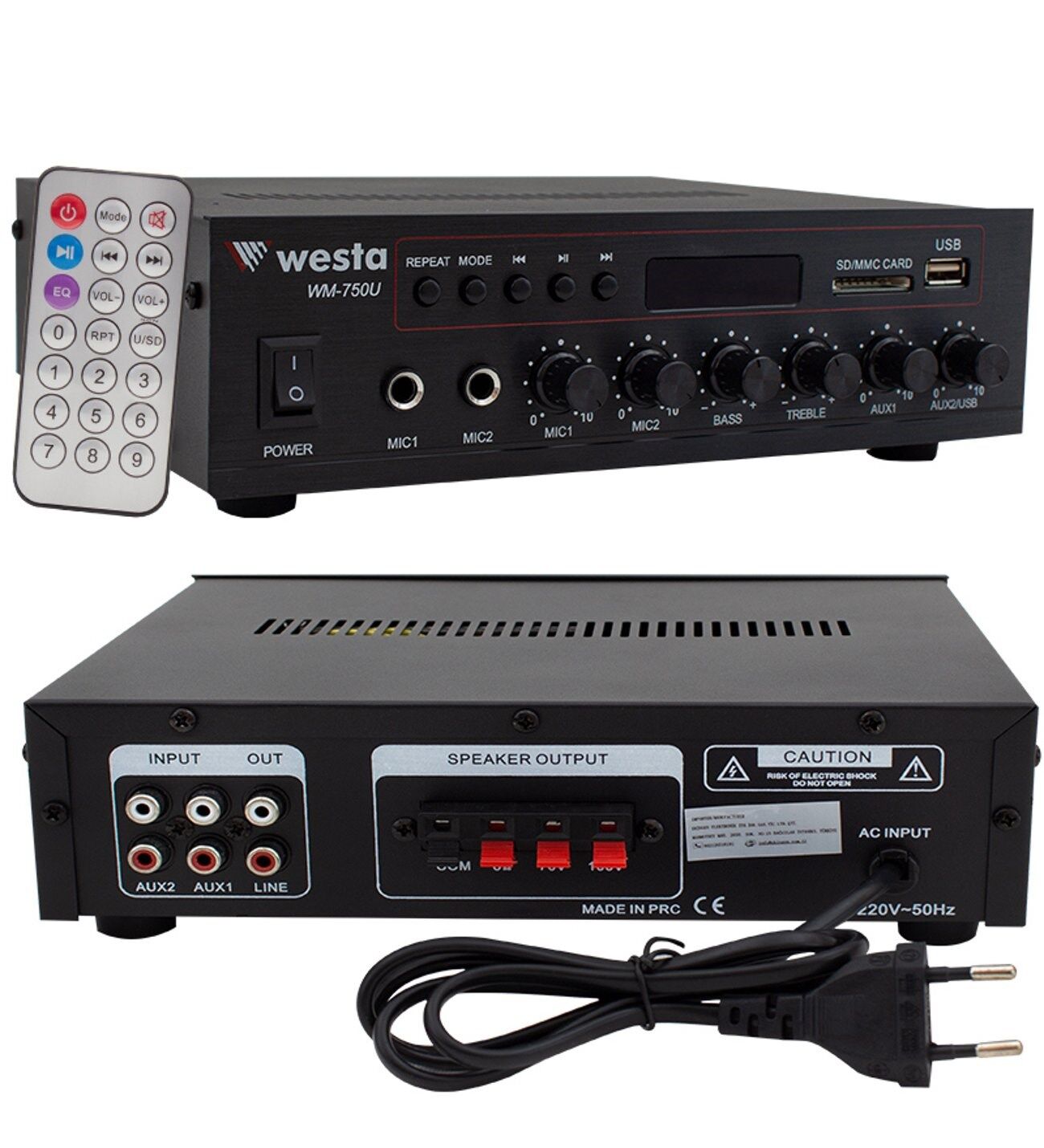 WM-750U Profesyonel Amfi 80W/100V - MP3, USB, Bluetooth, Mikro SD Destekli, Çok Yönlü Ses Çözümleri