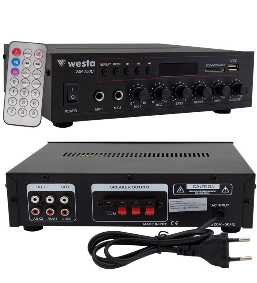 WM-750U Profesyonel Amfi 80W/100V - MP3, USB, Bluetooth, Mikro SD Destekli, Çok Yönlü Ses Çözümleri