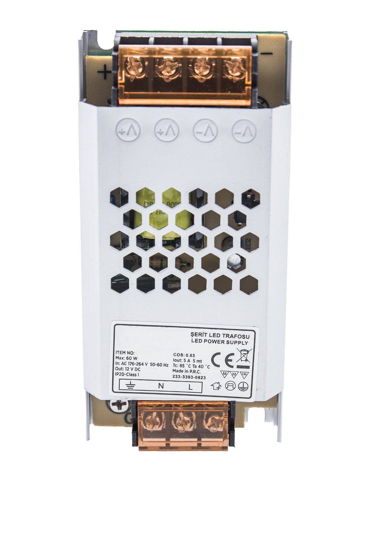 60W - 12V , 5A Güçlü LED Şerit Trafo - Geniş Gerilim Aralığı, IP20 Koruma Sınıfı