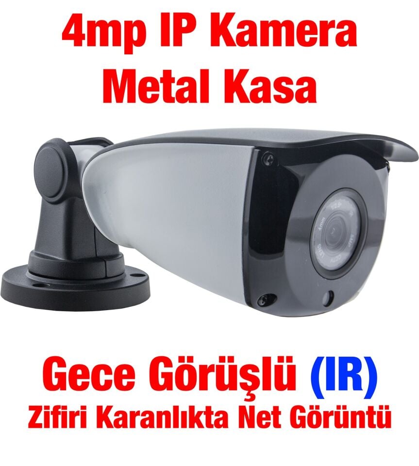 IP Kamera - Kadraj 3.6MM , H.265, ONVIF, POE, Su Geçirmez, Gece Görüş , İç Ve Dış Mekan Uyumlu