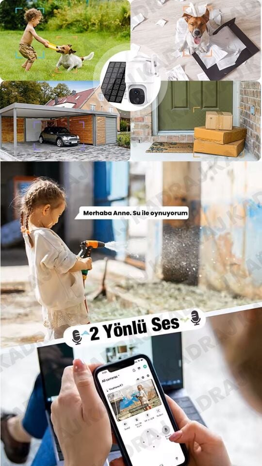 WIFI | Solar Panelli Kablosuz PTZ Kamera | 2K  | 360° Hareket | Gece Görüşü | Çift Yönlü Konuşma |