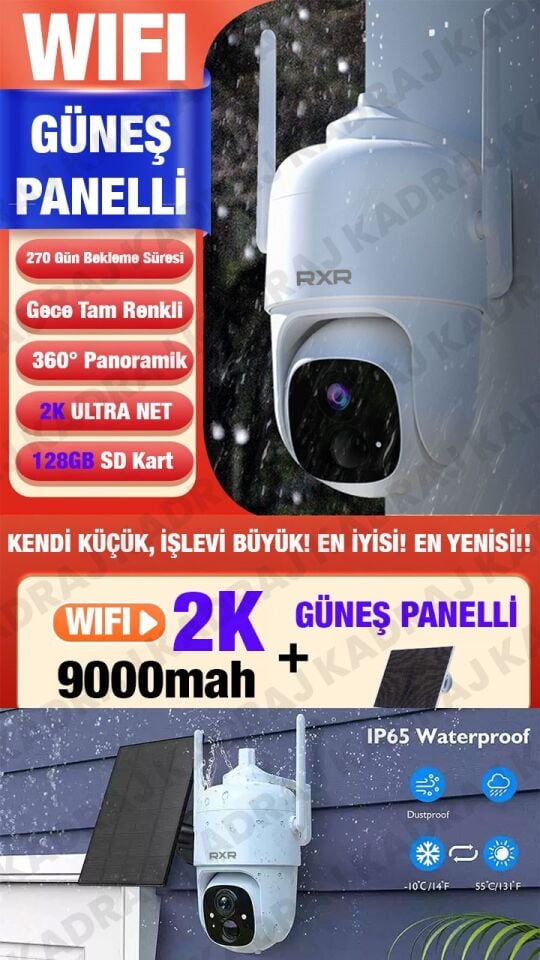 WIFI | Solar Panelli Kablosuz PTZ Kamera | 2K  | 360° Hareket | Gece Görüşü | Çift Yönlü Konuşma |