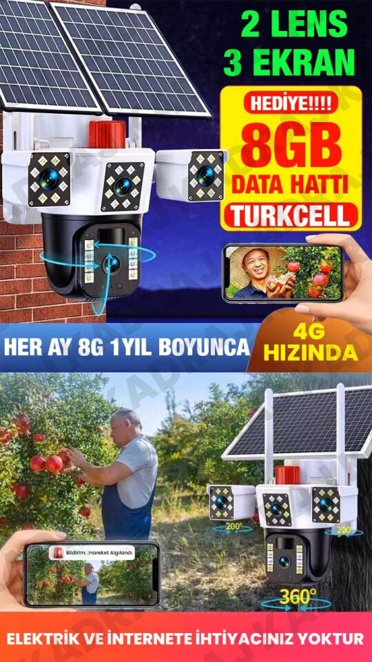 OKAM 3030 - GÜNEŞ PANELLİ | SIM KARTLI |  8GB DATA HATTI  | 128GB SD KART | 6MP | 2 LENS 3 EKRAN