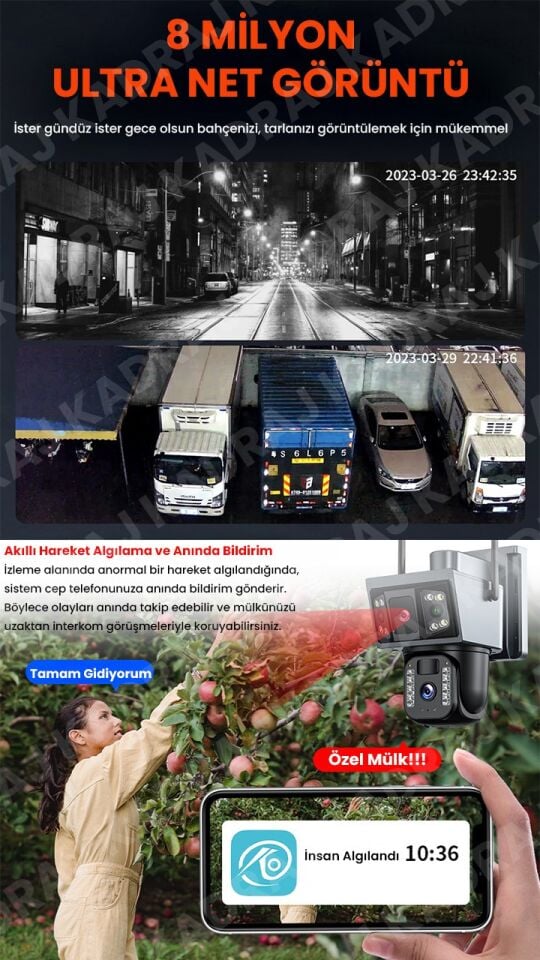 SIM Kartlı | Güneş Enerjili | 6MP | Hareket Algılama | Mobil Bildirim Gece Renkli Güvenlik Kamerası