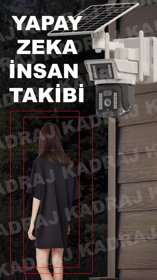 Kadraj Solar Panelli, Sim Kartlı, HER AY 8GB INTERNET, 6MP,4G GÜNEŞ PANELLİ GÜVENLİK KAMERASI