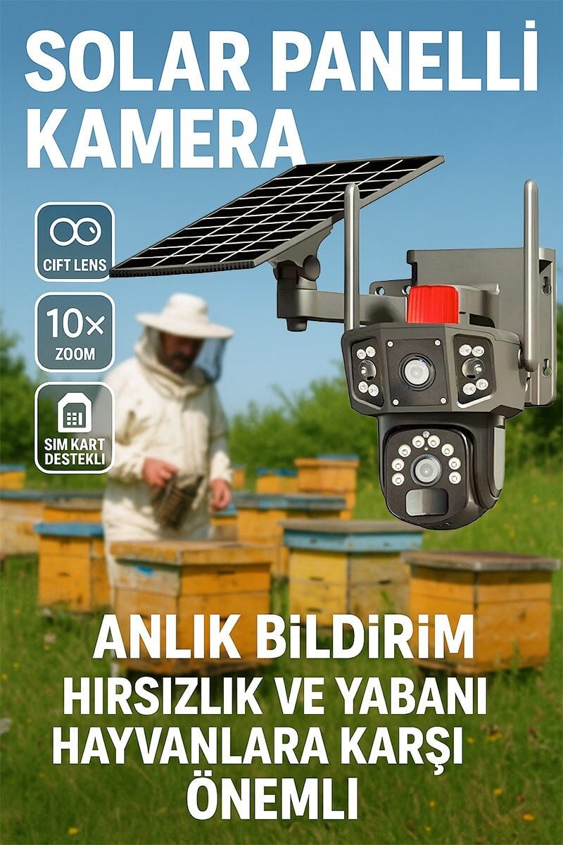 Arıcılara Özel Solar Kamera - Güneş Panelli Kamera, Sim Kartlı Kamera, Alarm,İki Yönlü Konuşma,
