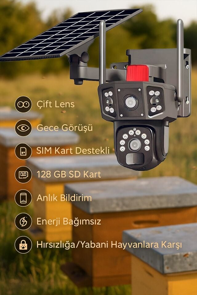 Arıcılara Özel Solar Kamera - Güneş Panelli Kamera, Sim Kartlı Kamera, Alarm,İki Yönlü Konuşma,