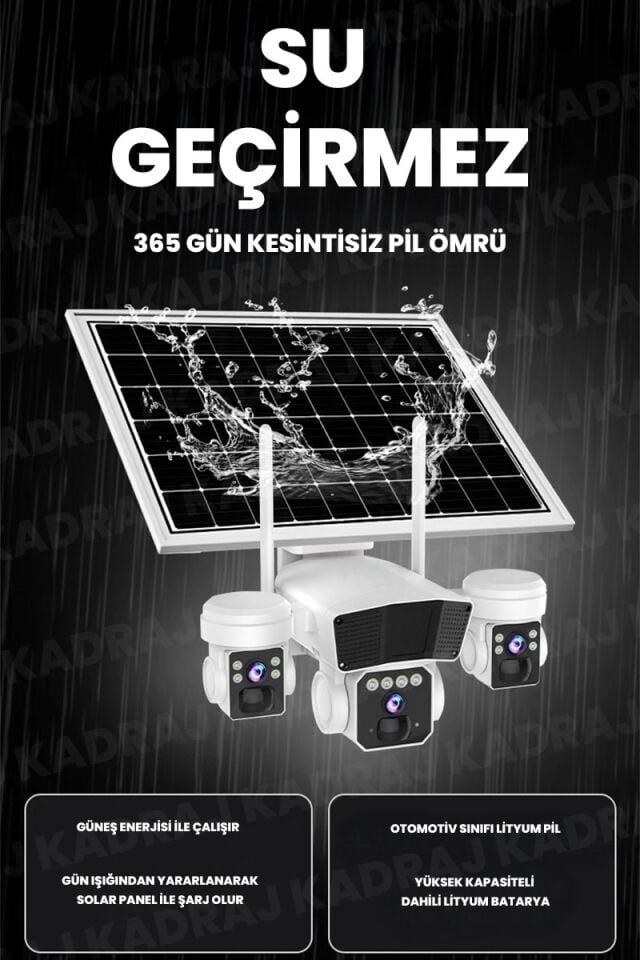 Solar Kamera - Güneş Enerjili Kamera - Sim Kartlı Kamera - 10X GERÇEK OPTİK ZOOM -  3  KAMERALI GÜVENLİK KAMERASI
