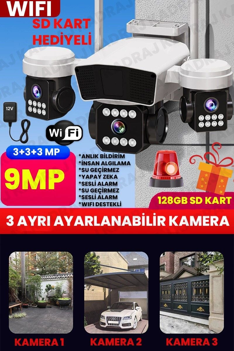 Kadraj 3036 PRO WIFI KAMERA -  Mobil Bildirim - Hareket Algılama - Kişi Takibi  - Sesli Alarm
