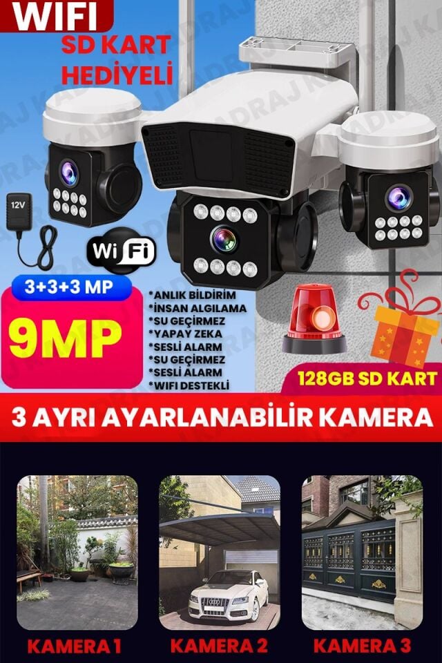 Kadraj 3036 PRO WIFI KAMERA -  Mobil Bildirim - Hareket Algılama - Kişi Takibi  - Sesli Alarm