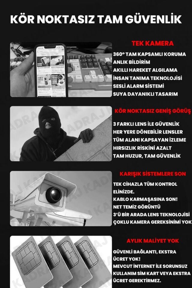 Kadraj 3036 PRO WIFI KAMERA -  Mobil Bildirim - Hareket Algılama - Kişi Takibi  - Sesli Alarm