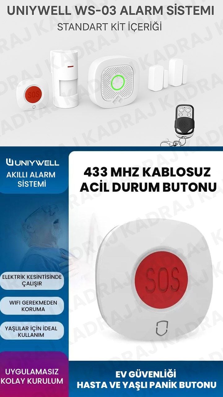 UNIYWELL WS-03 Kablosuz Ev Alarm Sistemi | CE Sertifikalı | Priz Tipi Ana Ünite |