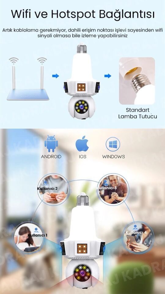 Ampül Kamera, WIFI, 9MP, Alarm, Uzaktan İzleme, Hareket Tabiki, Anlık Bildirim,Gece Görüşü, Kablosuz