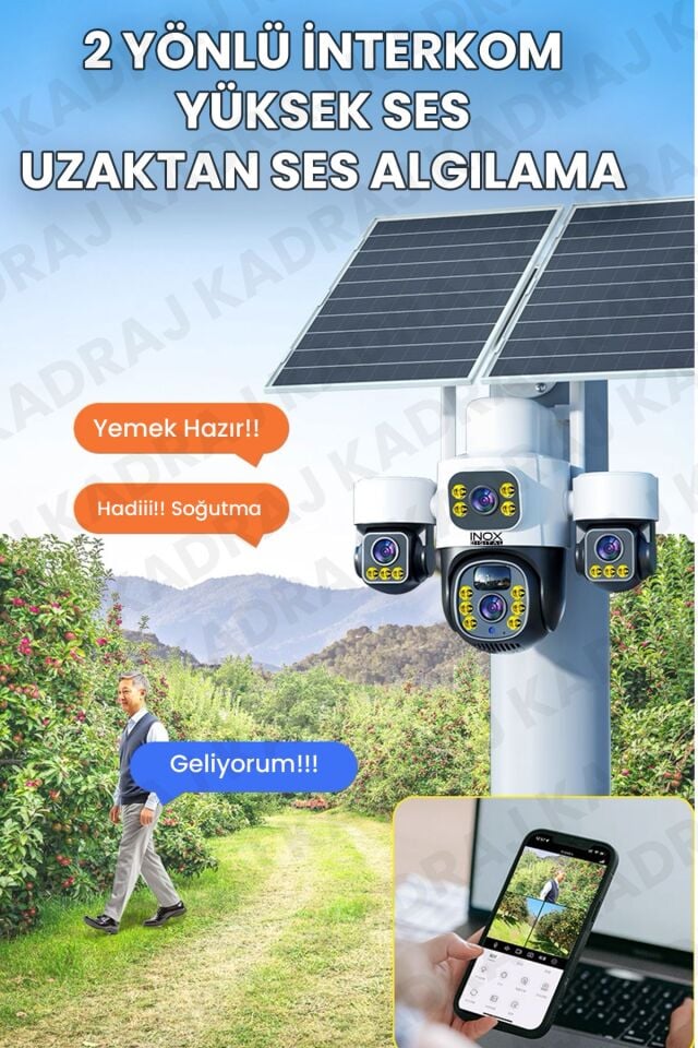 4 Kameralı INOX modeli , 4G + e-Sim, 2 Solar Panelli, Uzaktan izleme , Hareket Takip , Alarm , Sesli