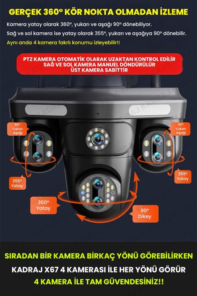 4 Kameraları 4G - eSim Solar Panelli, Her ay 15GB Turkcell 1 Yıl Hediyeli, 7/24 Kayıt Aov, Alarm