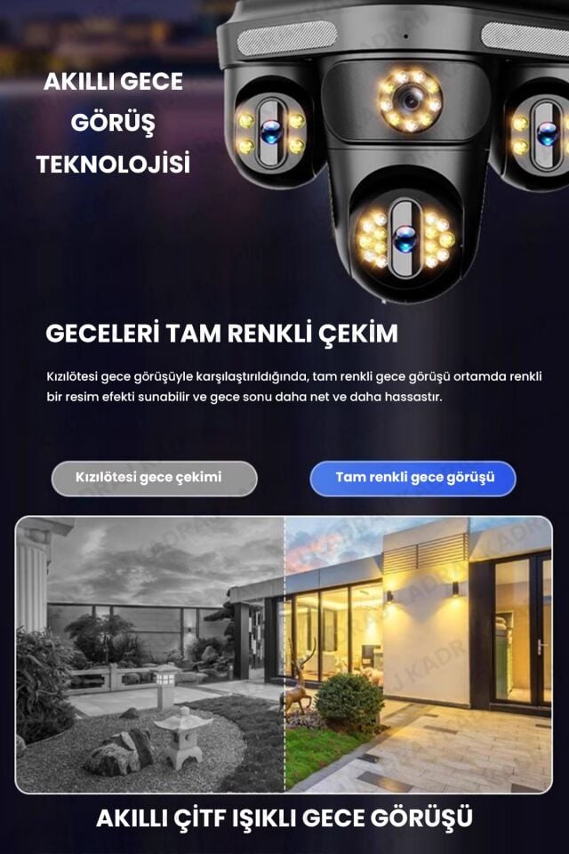 4 Kameraları 4G - eSim Solar Panelli, Her ay 15GB Turkcell 1 Yıl Hediyeli, 7/24 Kayıt Aov, Alarm