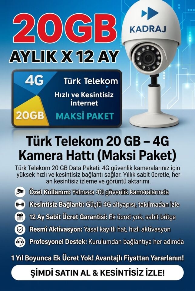 4G KAMERALARA ÖZEL TURK TELEKOM DATA SIM KART HATTI 20GB