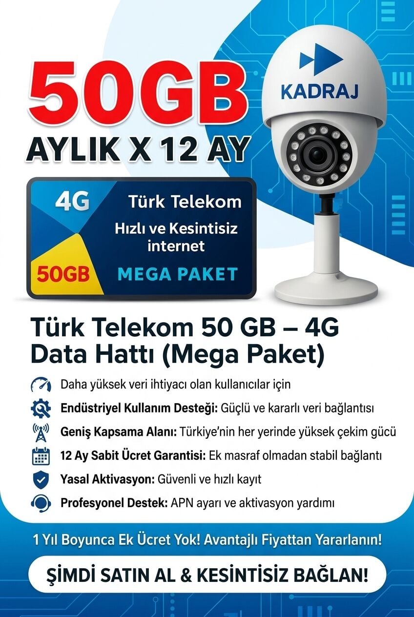 4G KAMERALARA ÖZEL TURK TELEKOM DATA SIM KART HATTI 50GB