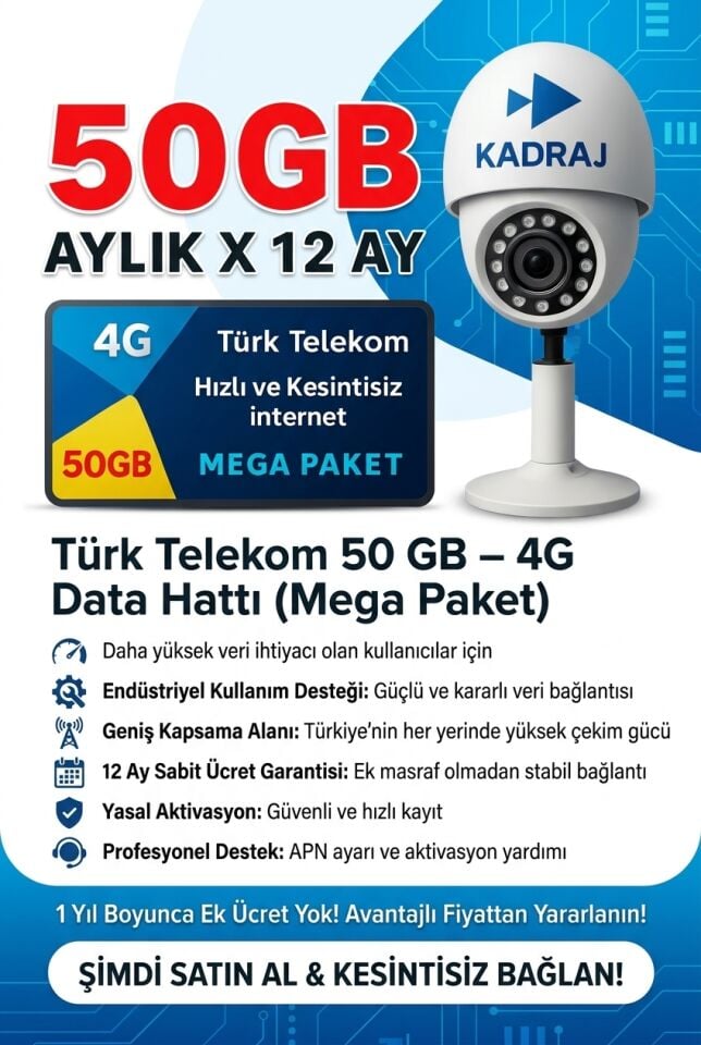 4G KAMERALARA ÖZEL TURK TELEKOM DATA SIM KART HATTI 50GB