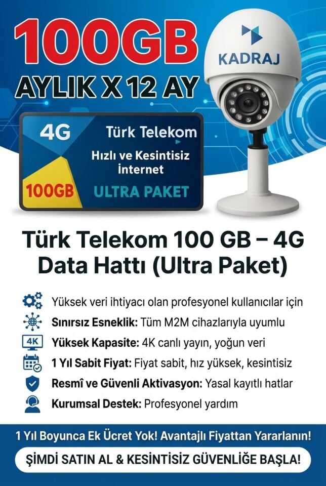 4G KAMERALARA ÖZEL TURK TELEKOM DATA SIM KART HATTI 100GB
