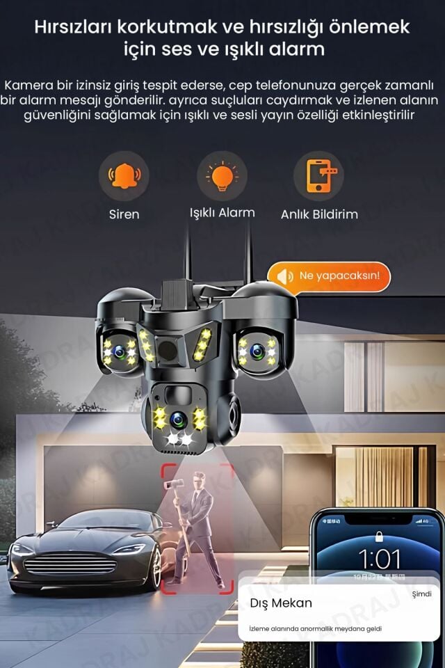 Sim Kartlı Kamera, 3 Kameralı, Solar Panelli, 20GB TURK TELEKOM Hat Dahil, İnsan Algılama, Sesli