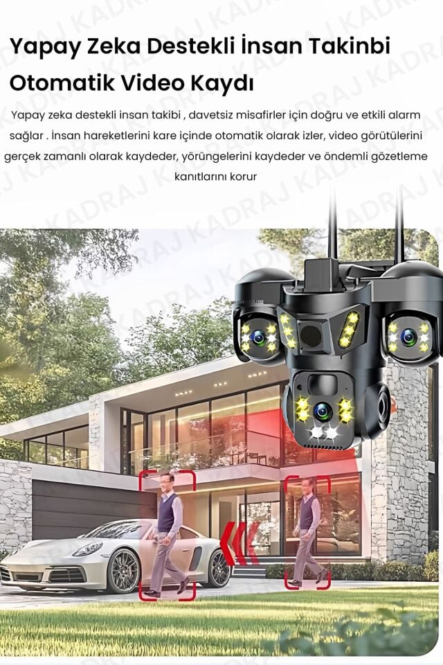 Sim Kartlı Kamera, 3 Kameralı, Solar Panelli, 20GB TURK TELEKOM Hat Dahil, İnsan Algılama, Sesli