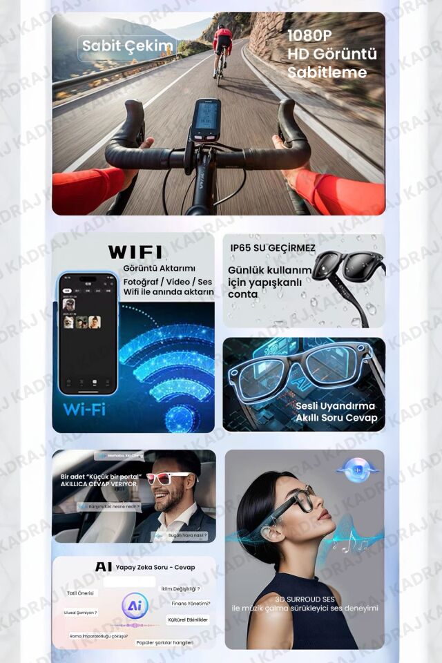 Yapay Zeka Destekli Akıllı Gözlük (W610 AI) - Fotoğraf Çekimi / Video Çekimi / Ses Kaydı