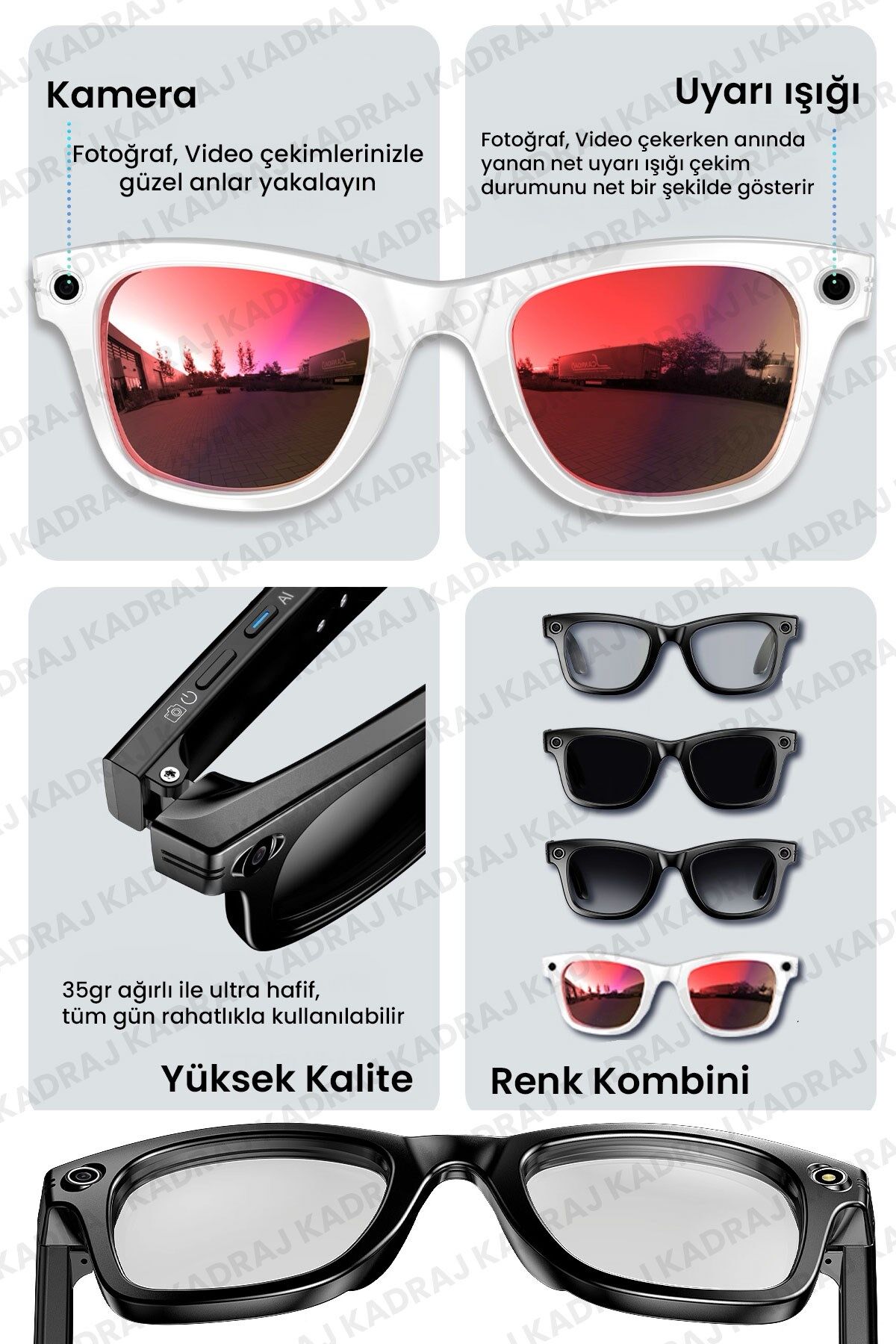 Yapay Zeka Destekli Akıllı Gözlük (W610 AI) - Fotoğraf Çekimi / Video Çekimi / Ses Kaydı