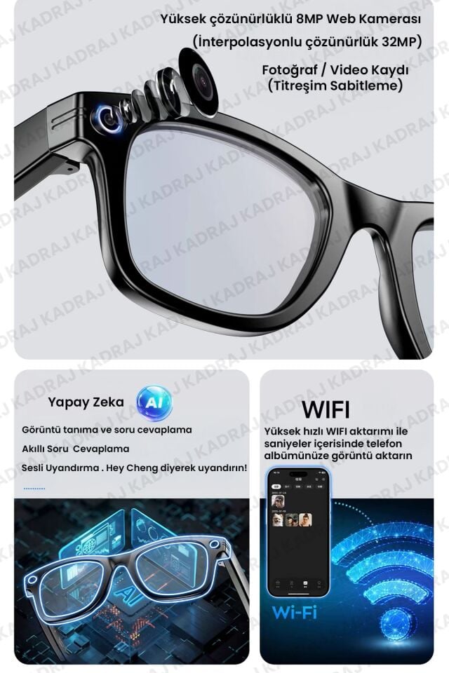 Yapay Zeka Destekli Akıllı Gözlük (W610 AI) - Fotoğraf Çekimi / Video Çekimi / Ses Kaydı