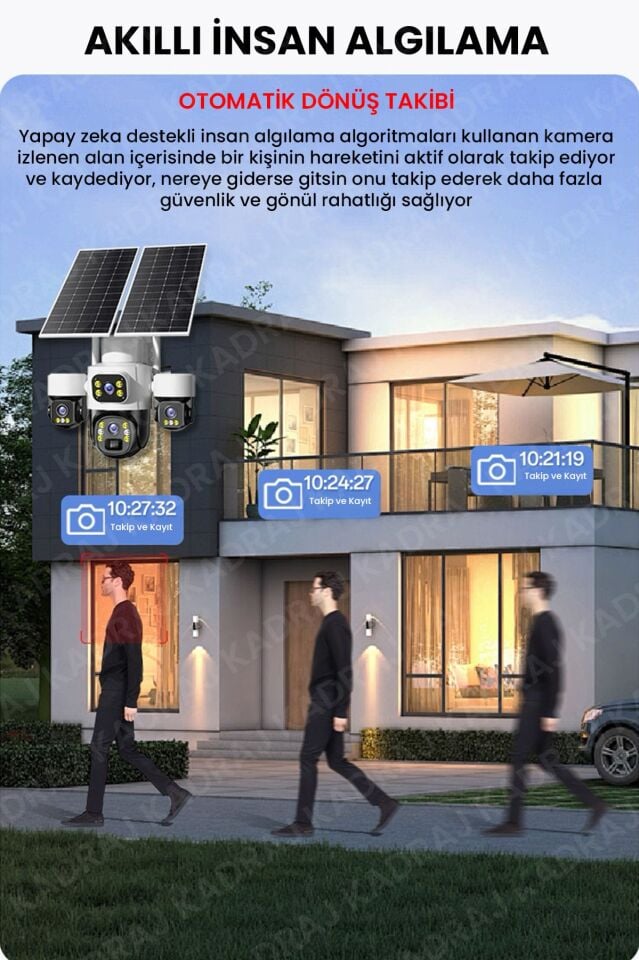 Kadraj X34B – 4 Kameralı, 4G Sim Kartlı, 2 Solar Panel Destekli, 50GB Türk Telekom M2M Hat Hediyeli