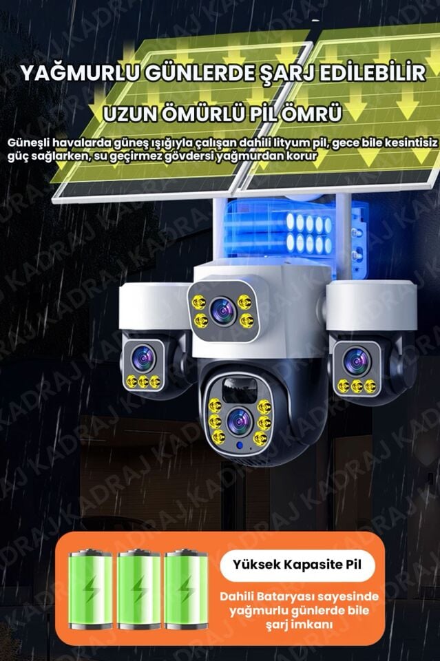 Kadraj X34B – 4 Kameralı, 4G Sim Kartlı, 2 Solar Panel Destekli, 50GB Türk Telekom M2M Hat Hediyeli