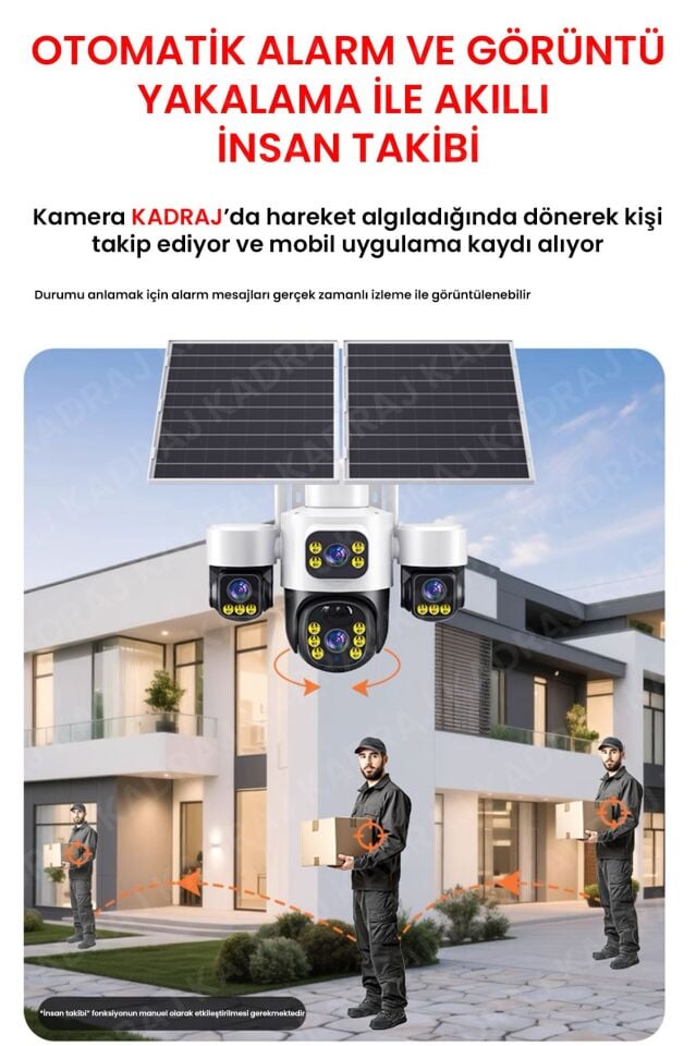 Kadraj X34B – 4 Kameralı, 4G Sim Kartlı, 2 Solar Panel Destekli, 50GB Türk Telekom M2M Hat Hediyeli