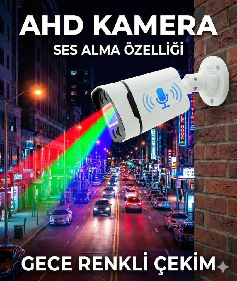 Gece Renkli -  SESLI 5MP Sony Seculensli  FullHD AHD Güvenlik Kamerası - 4X Ultra Warm LED  Colorvu