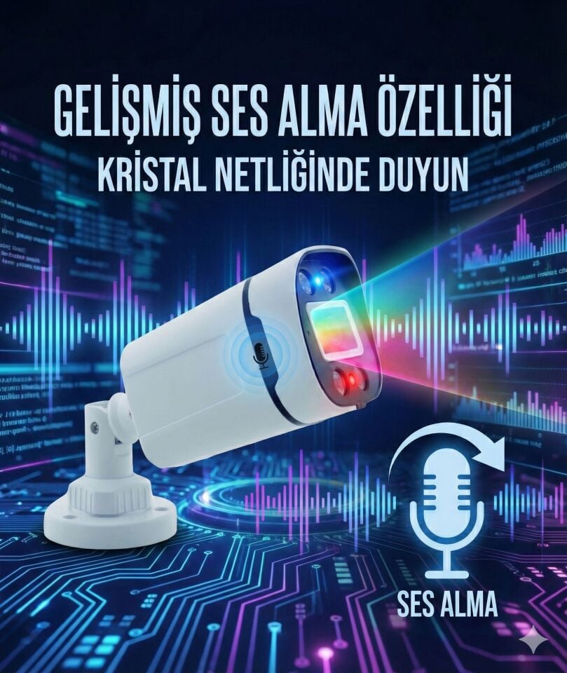 Gece Renkli -  SESLI 5MP Sony Seculensli  FullHD AHD Güvenlik Kamerası - 4X Ultra Warm LED  Colorvu