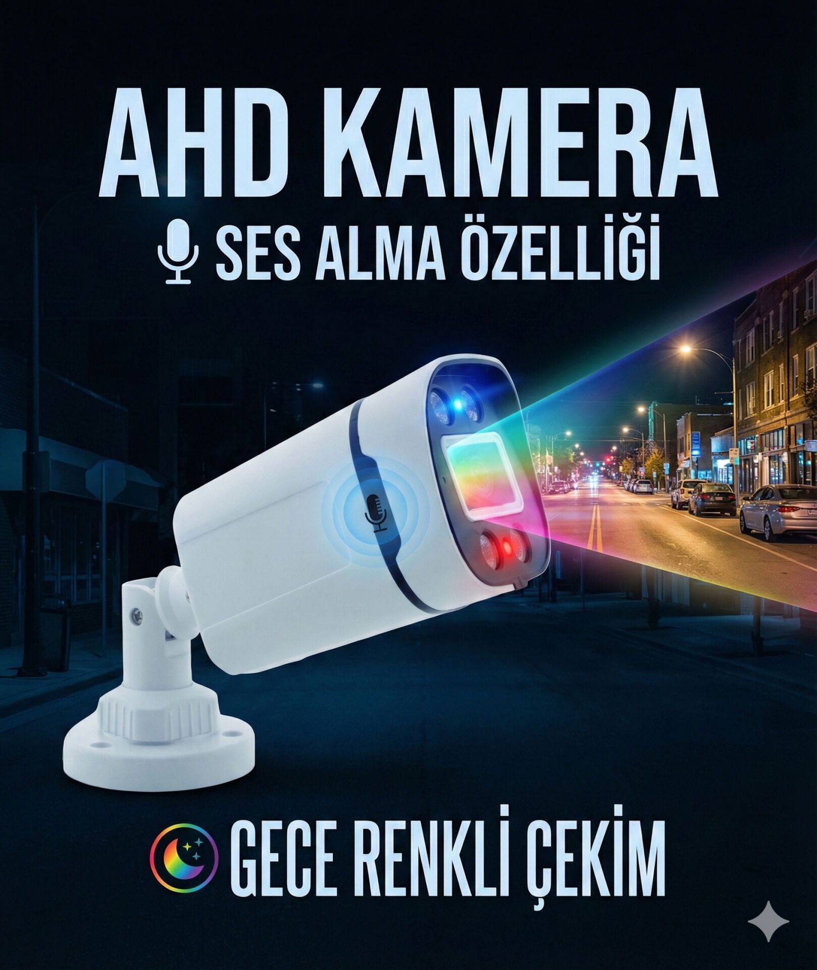 Gece Renkli -  SESLI 5MP Sony Seculensli  FullHD AHD Güvenlik Kamerası - 4X Ultra Warm LED  Colorvu