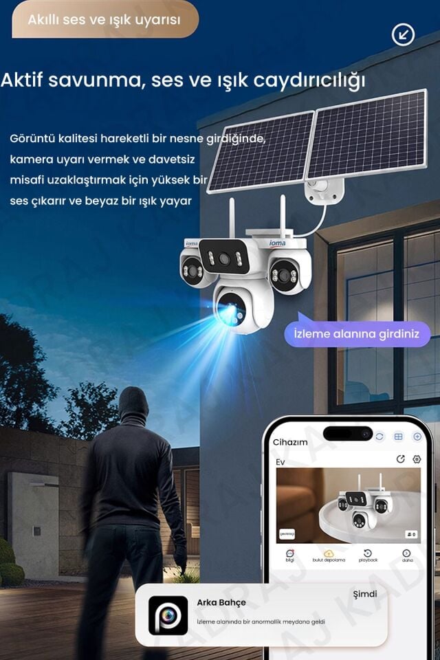 Sim Kartlı Kamera , Güneş Enerjili 4 Kameralı Solar Panelli Kamera , 20000 Mah | 2 Solar Panel | 4G