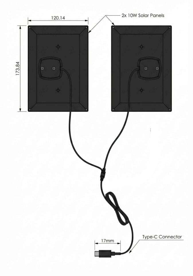 2x10W (20W) Solar Panel Kiti - Type-C 5V - Dış Mekan Kamera İçin Yüksek Güç